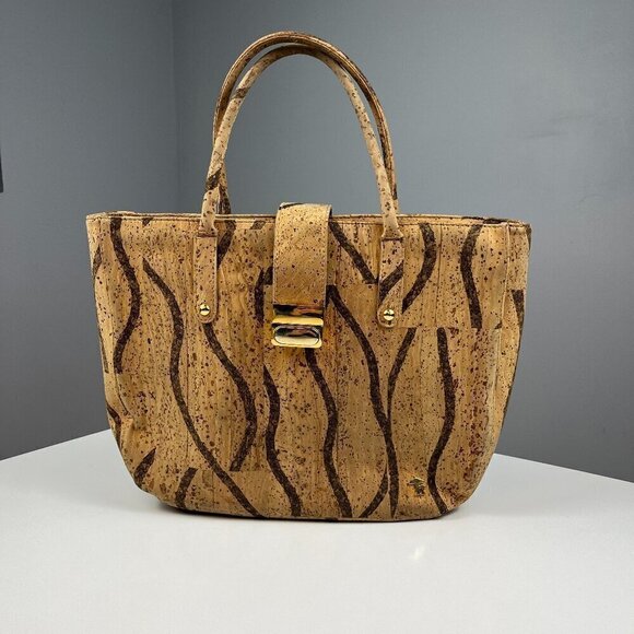 Cork design medium tote bag made in Portugal tan brown - Picture 1 of 16
